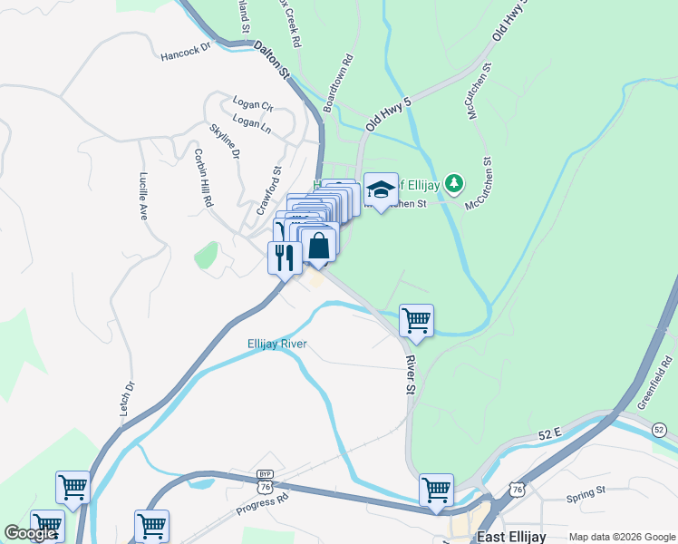 map of restaurants, bars, coffee shops, grocery stores, and more near in Ellijay