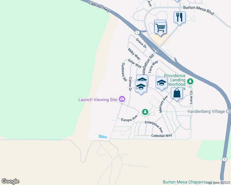 map of restaurants, bars, coffee shops, grocery stores, and more near 639 Vela Way in Lompoc