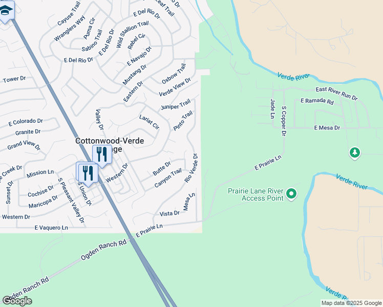 map of restaurants, bars, coffee shops, grocery stores, and more near 2512 Rio Verde Drive in Cottonwood