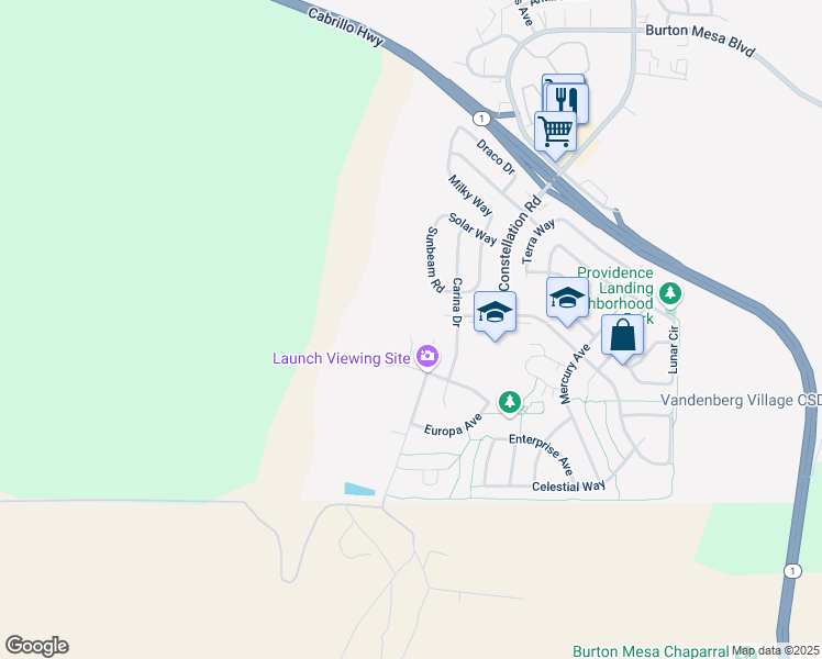 map of restaurants, bars, coffee shops, grocery stores, and more near 639 Vela Way in Lompoc