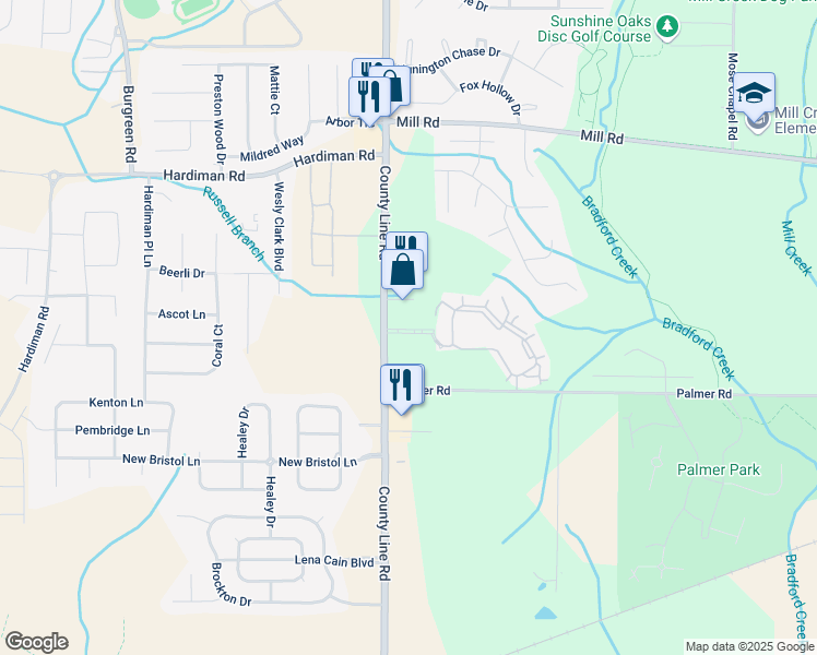 map of restaurants, bars, coffee shops, grocery stores, and more near 10971 County Line Road in Madison
