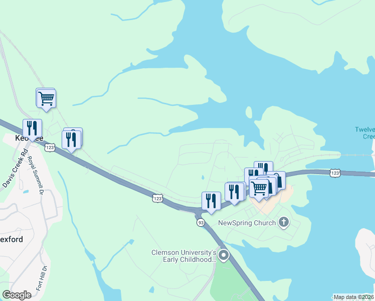 map of restaurants, bars, coffee shops, grocery stores, and more near 322 Harts Cove Way in Seneca