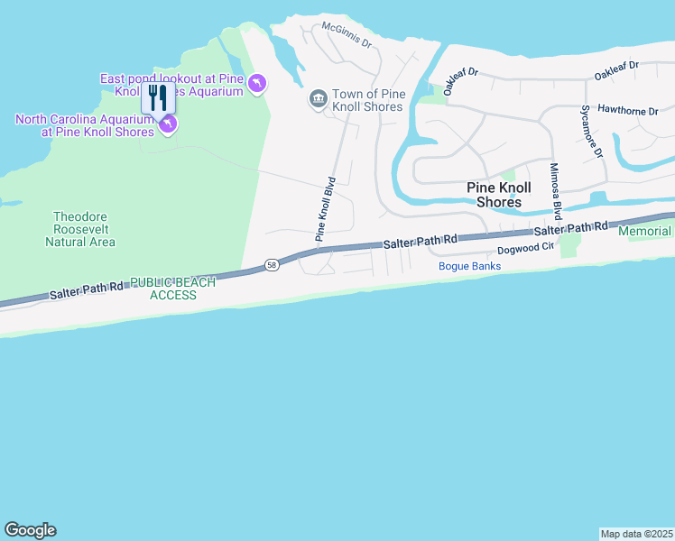 map of restaurants, bars, coffee shops, grocery stores, and more near 301 Salter Path Road in Atlantic Beach