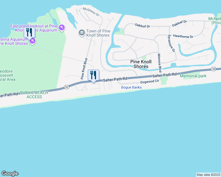 map of restaurants, bars, coffee shops, grocery stores, and more near 273 Salter Path Road in Pine Knoll Shores