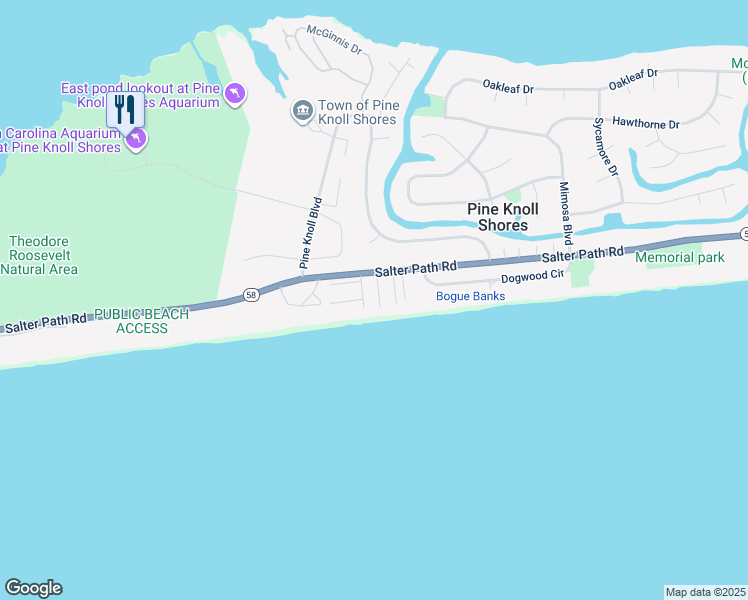 map of restaurants, bars, coffee shops, grocery stores, and more near 283 Salter Path Road in Pine Knoll Shores