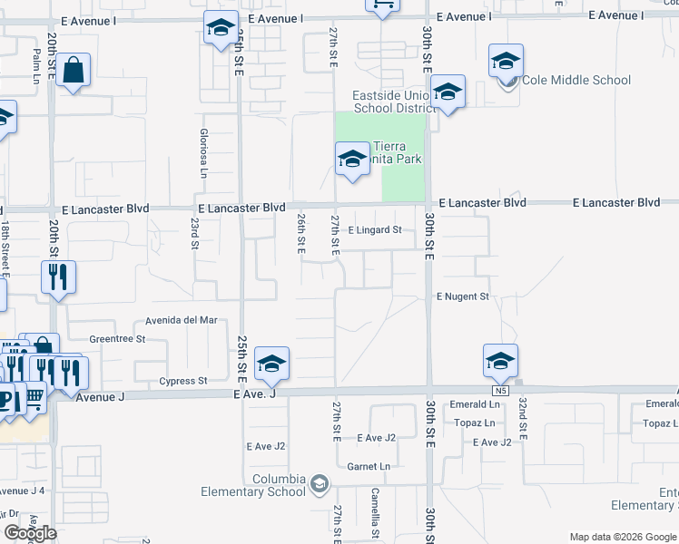 map of restaurants, bars, coffee shops, grocery stores, and more near 2659 Belvedere Lane in Lancaster