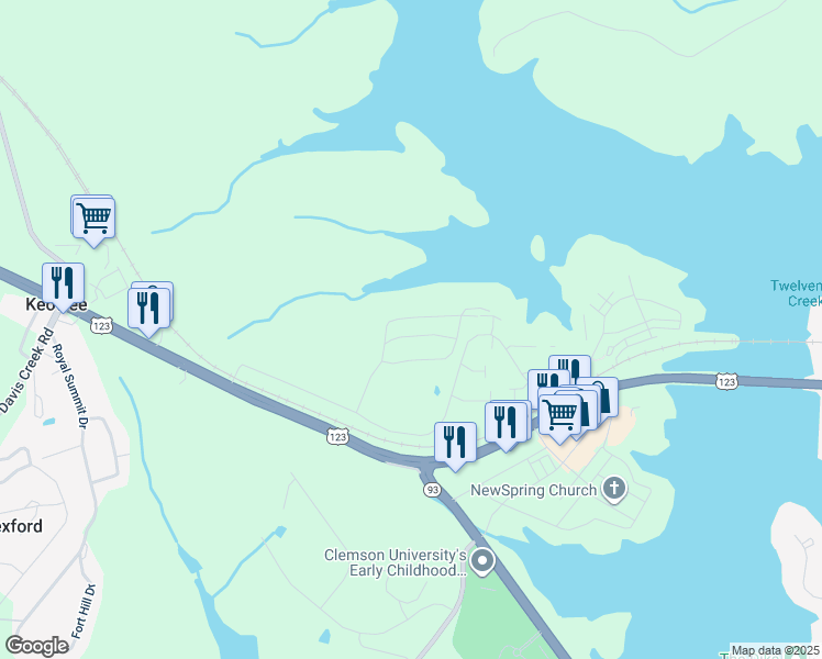 map of restaurants, bars, coffee shops, grocery stores, and more near 701 Harts Cove Way in Seneca