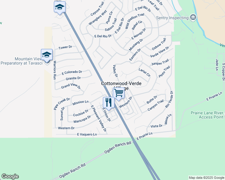 map of restaurants, bars, coffee shops, grocery stores, and more near 2432 South High View Circle in Cottonwood
