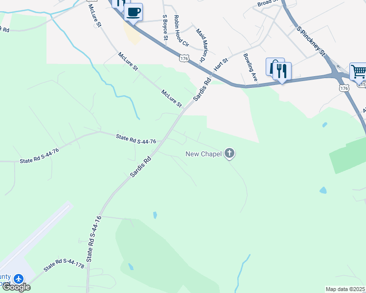 map of restaurants, bars, coffee shops, grocery stores, and more near 122 State Road S-44-289 in Union