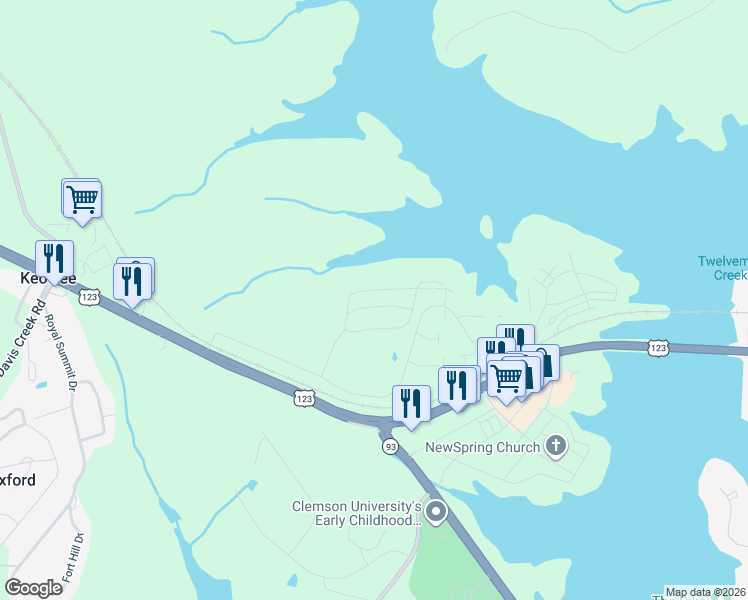 map of restaurants, bars, coffee shops, grocery stores, and more near 831 Harts Cove Way in Seneca