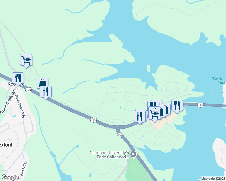 map of restaurants, bars, coffee shops, grocery stores, and more near 723 Harts Cove Way in Seneca
