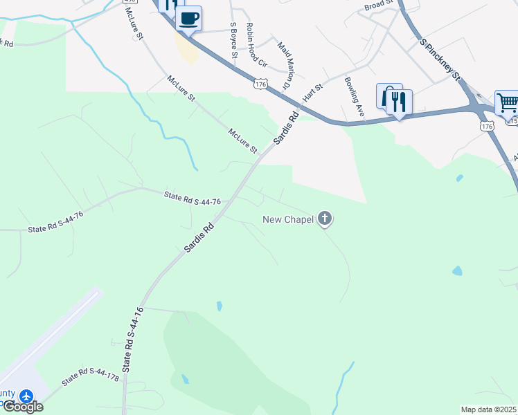 map of restaurants, bars, coffee shops, grocery stores, and more near 122 State Road S-44-289 in Union