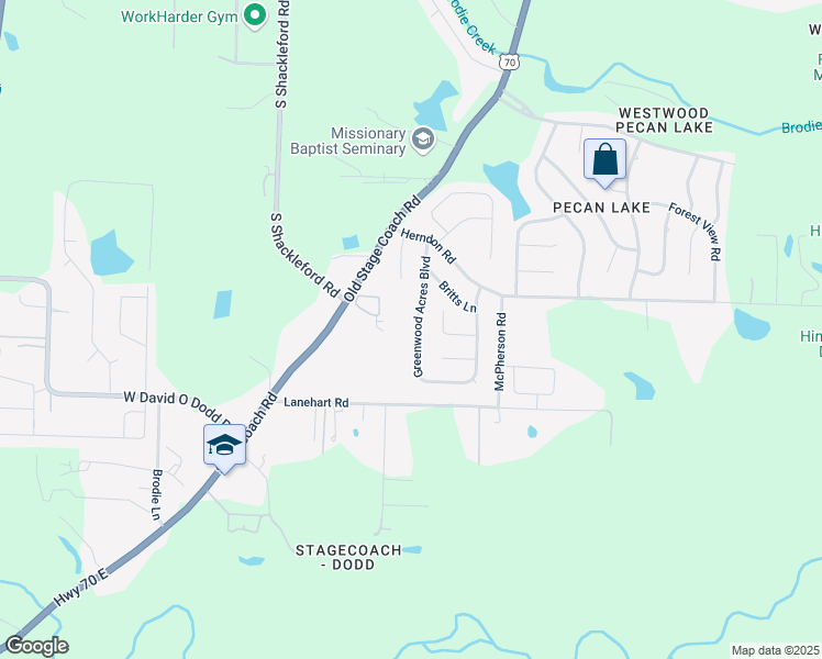 map of restaurants, bars, coffee shops, grocery stores, and more near 5510 Greenwood Acres Boulevard in Little Rock