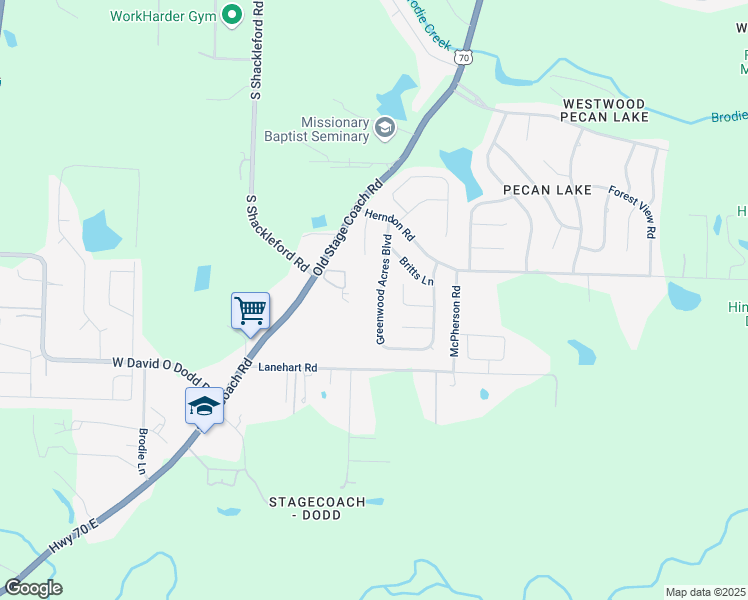 map of restaurants, bars, coffee shops, grocery stores, and more near 5510 Greenwood Acres Boulevard in Little Rock