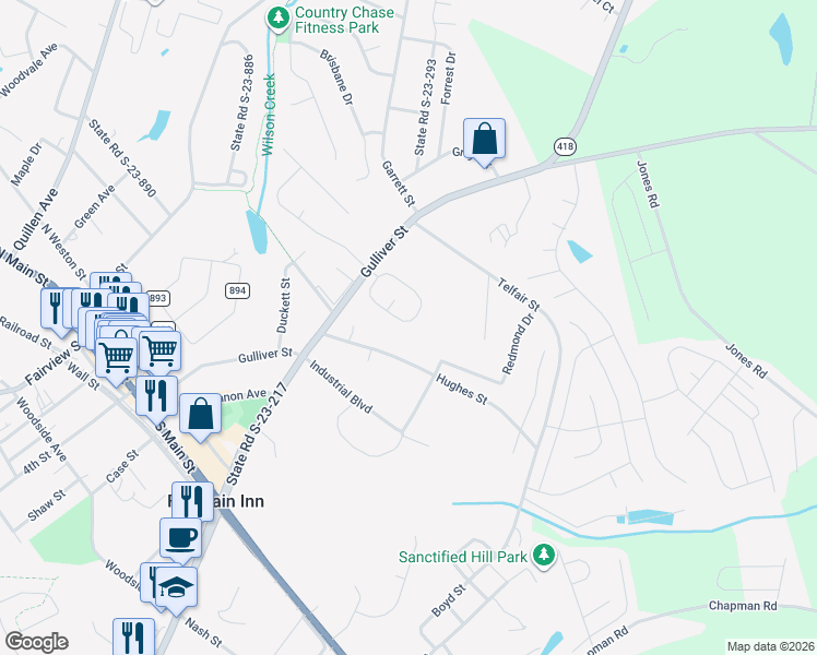 map of restaurants, bars, coffee shops, grocery stores, and more near 214 Addlestone Circle in Fountain Inn