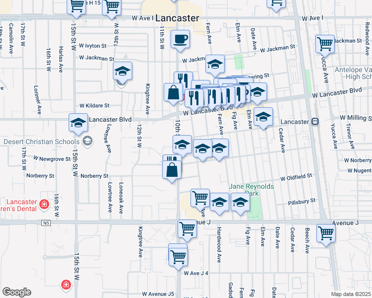 map of restaurants, bars, coffee shops, grocery stores, and more near in Lancaster