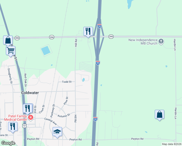 map of restaurants, bars, coffee shops, grocery stores, and more near 118 Flower Circle in Coldwater