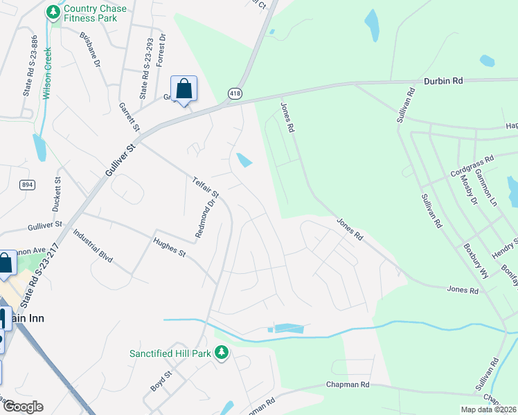 map of restaurants, bars, coffee shops, grocery stores, and more near 512 Fountain Brook Lane in Fountain Inn