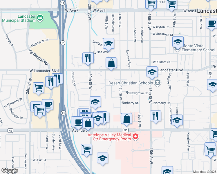 map of restaurants, bars, coffee shops, grocery stores, and more near 1754 West Milling Street in Lancaster