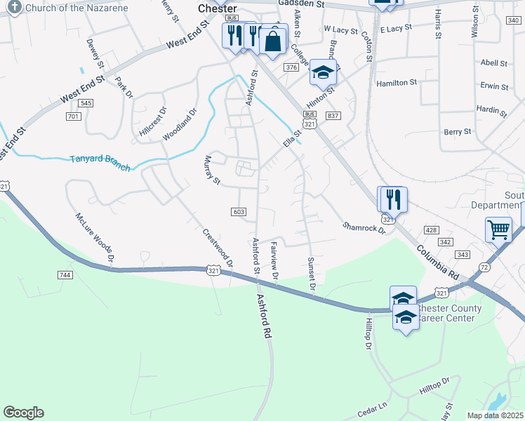 map of restaurants, bars, coffee shops, grocery stores, and more near 530 Ashford Street in Chester