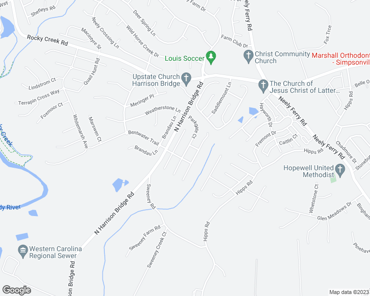 map of restaurants, bars, coffee shops, grocery stores, and more near 102 Parkgate Court in Simpsonville