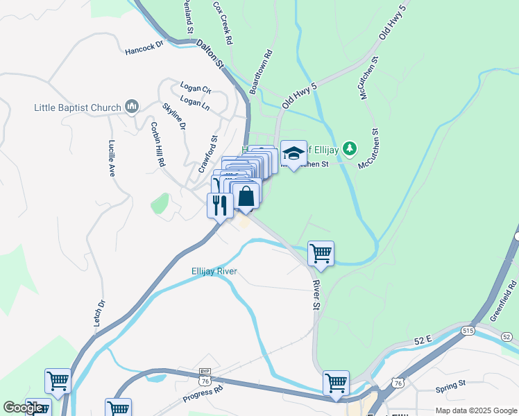 map of restaurants, bars, coffee shops, grocery stores, and more near 2679 Georgia 515 in Ellijay