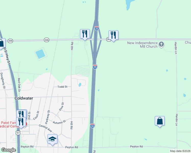 map of restaurants, bars, coffee shops, grocery stores, and more near 118 Flower Circle in Coldwater