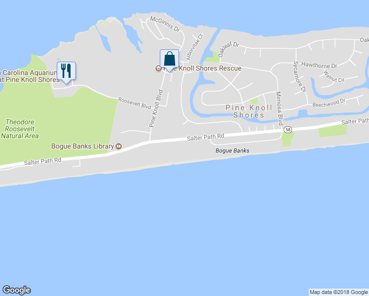 map of restaurants, bars, coffee shops, grocery stores, and more near 283 Salter Path Road in Atlantic Beach