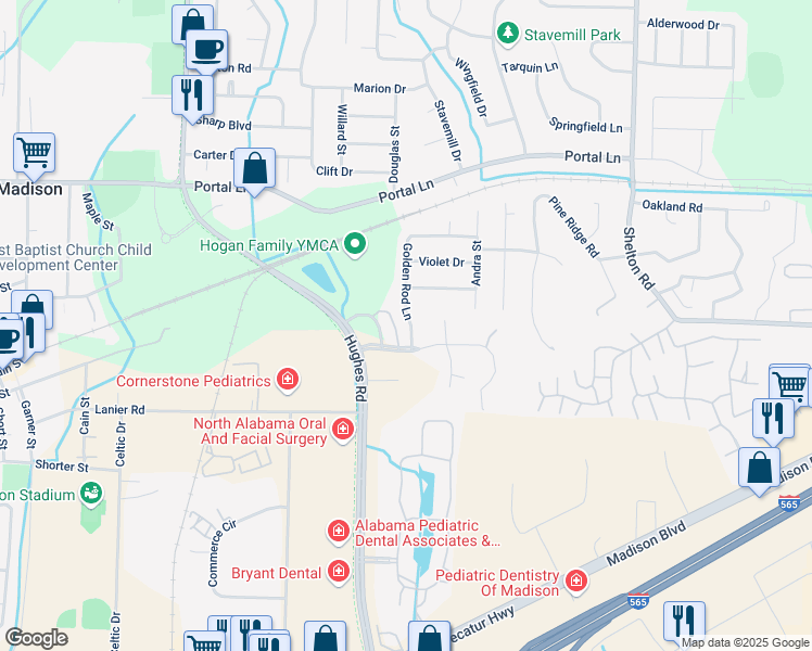 map of restaurants, bars, coffee shops, grocery stores, and more near 113 Golden Rod Lane in Madison