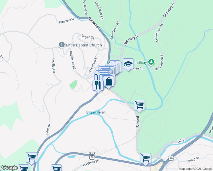 map of restaurants, bars, coffee shops, grocery stores, and more near in Ellijay