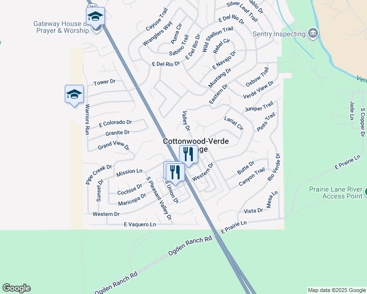 map of restaurants, bars, coffee shops, grocery stores, and more near 4012 Mission Lane in Cottonwood