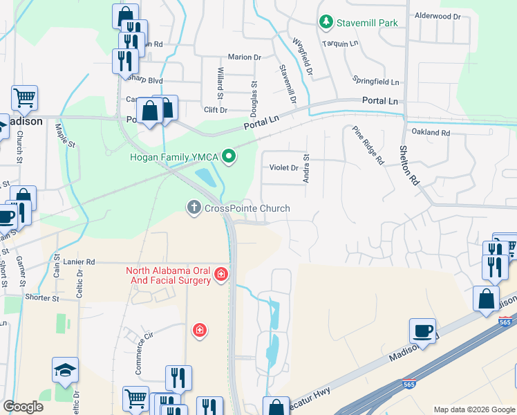 map of restaurants, bars, coffee shops, grocery stores, and more near 115 Golden Rod Lane in Madison