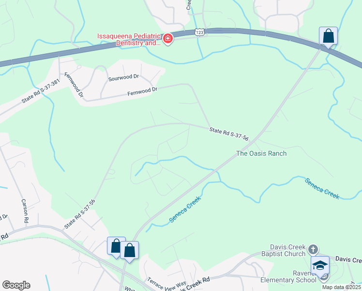 map of restaurants, bars, coffee shops, grocery stores, and more near 20 Pelham Creek Drive in Seneca