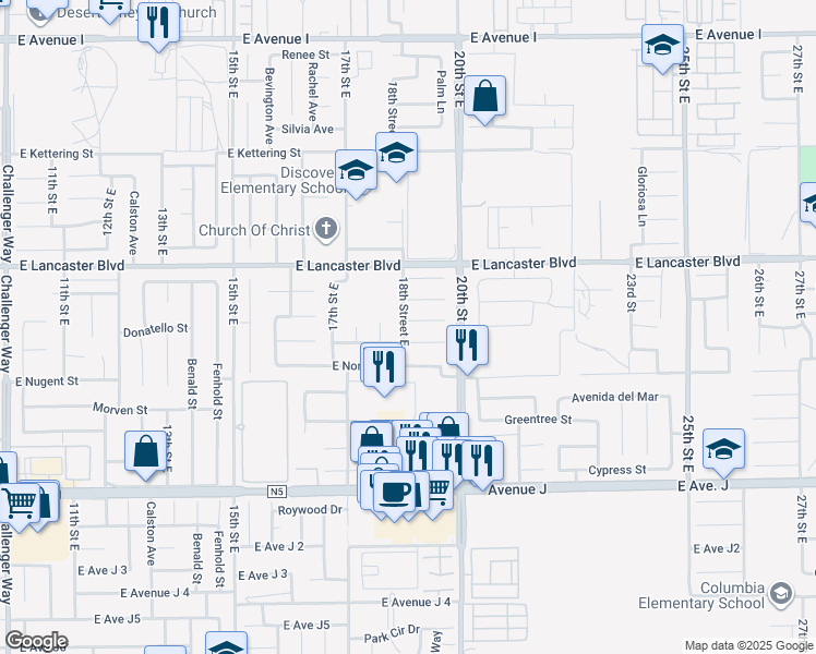 map of restaurants, bars, coffee shops, grocery stores, and more near 1806 East Newgrove Street in Lancaster