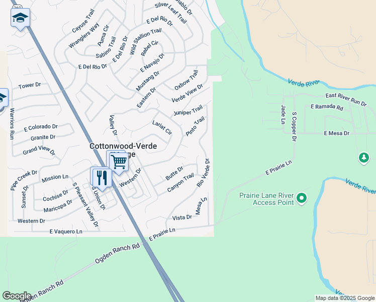 map of restaurants, bars, coffee shops, grocery stores, and more near 4629 Bay Circle in Cottonwood