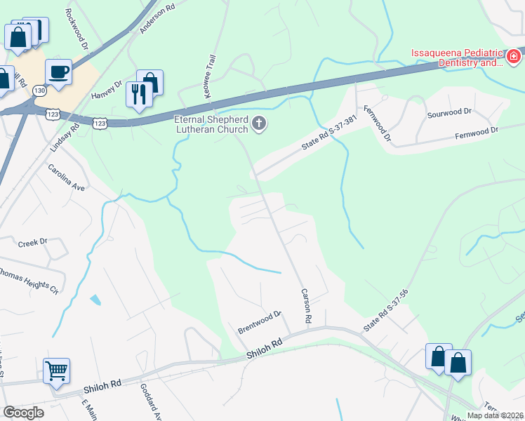 map of restaurants, bars, coffee shops, grocery stores, and more near 201 South Gate Drive in Seneca
