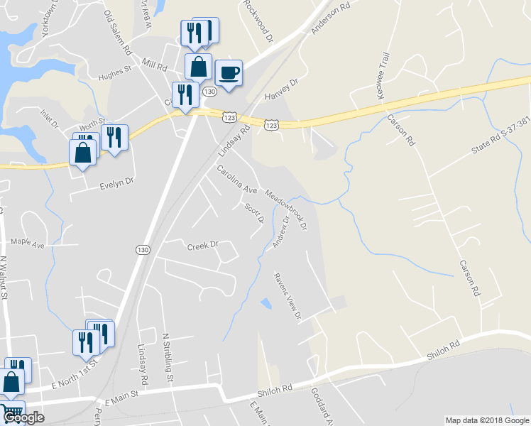 map of restaurants, bars, coffee shops, grocery stores, and more near 111 Scott Drive in Seneca