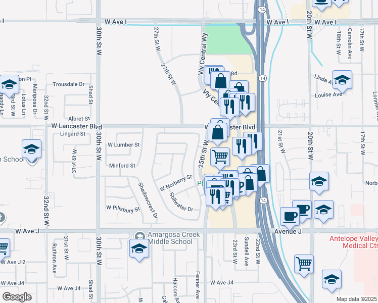 map of restaurants, bars, coffee shops, grocery stores, and more near 44710 Stonebridge Lane in Lancaster