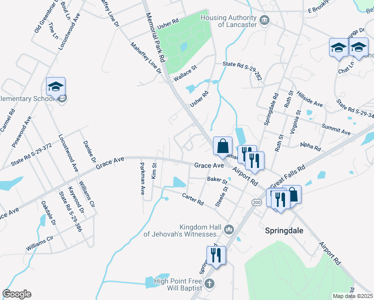 map of restaurants, bars, coffee shops, grocery stores, and more near 1437 Tripp Lane in Lancaster