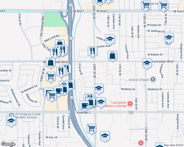 map of restaurants, bars, coffee shops, grocery stores, and more near 2010 West Lumber Street in Lancaster