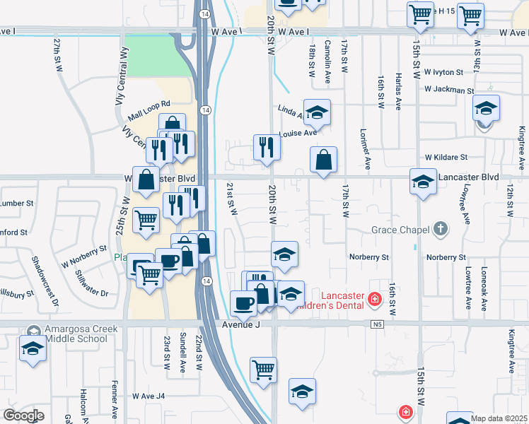 map of restaurants, bars, coffee shops, grocery stores, and more near 2010 West Lumber Street in Lancaster