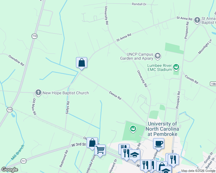 map of restaurants, bars, coffee shops, grocery stores, and more near 990 Deese Road in Pembroke