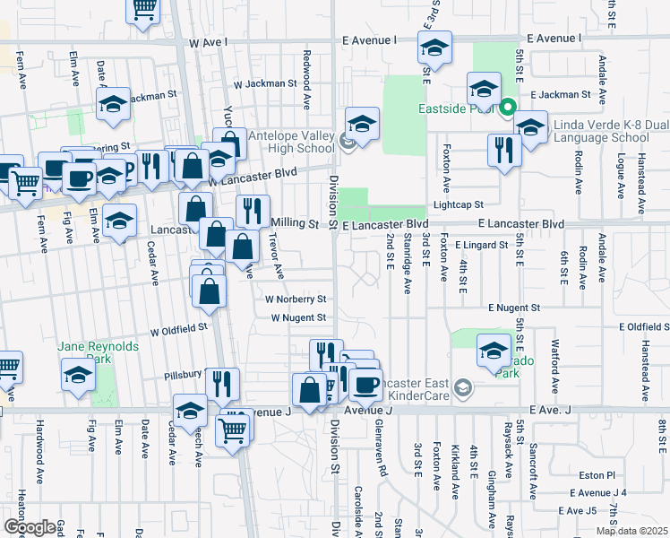 map of restaurants, bars, coffee shops, grocery stores, and more near 2 Newgrove Street in Lancaster