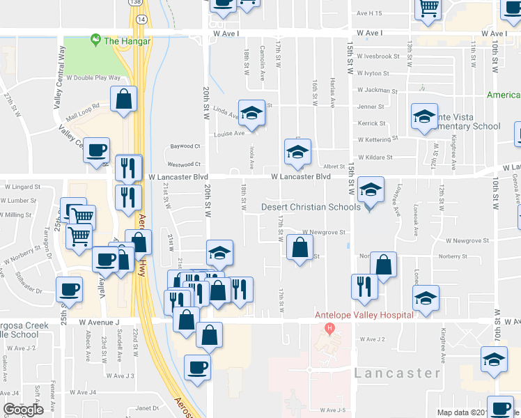 map of restaurants, bars, coffee shops, grocery stores, and more near 1737 West Milling Street in Lancaster