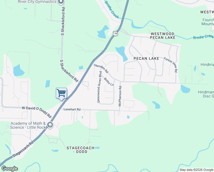 map of restaurants, bars, coffee shops, grocery stores, and more near 24 Java Court in Little Rock