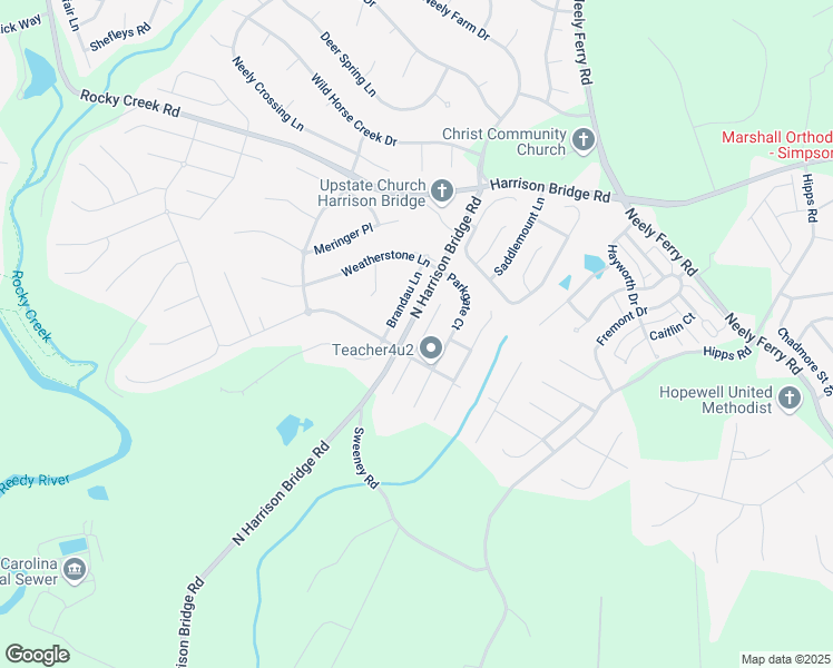 map of restaurants, bars, coffee shops, grocery stores, and more near 407 Woodford Way in Simpsonville