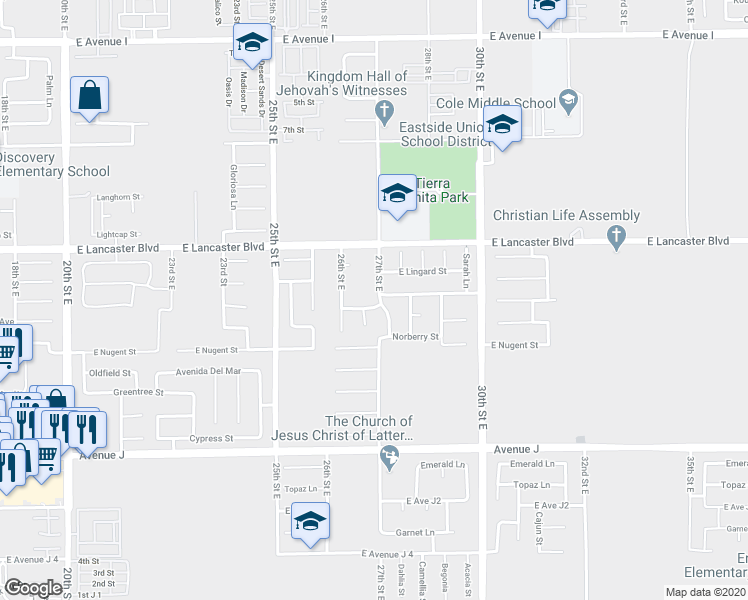 map of restaurants, bars, coffee shops, grocery stores, and more near 2659 Belvedere Lane in Lancaster