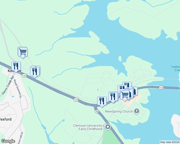 map of restaurants, bars, coffee shops, grocery stores, and more near 211 Harts Cove Way in Seneca