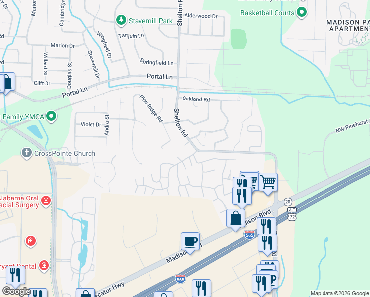 map of restaurants, bars, coffee shops, grocery stores, and more near 365 Shelton Road in Madison