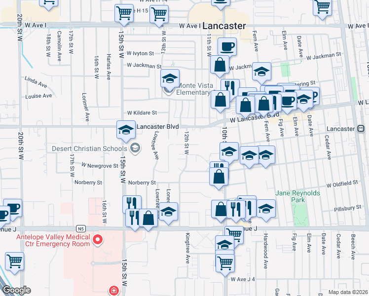 map of restaurants, bars, coffee shops, grocery stores, and more near 1202 West Lumber Street in Lancaster
